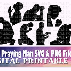Biddende Man svg, Mannelijke silhouet bundel PNG illustraties, 7 Mannen afbeeldingen, vector, gesneden bestand, knielen met bijbel, religieuze, god, jongen gebed knielde