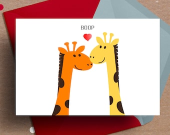 Printable Giraffe Card, Valentine's day Card, Anniversary Card,  Printable love card, birthday card, card for kids, giraffe valentine, cute