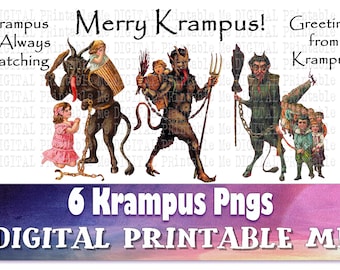 Krampus PNG bundle, Clip Art Pack, 6 Files, Quotes Text, Vintage Image Pack, Instant Download, bad santa, alternative christmas, horror xmas
