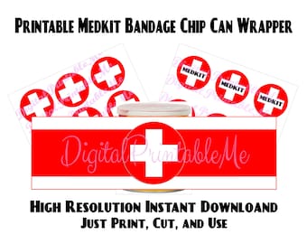 Medkit Wrappers, Health, Bandage, Printable,  Chip Can, Labels, Gamer Birthday Party Decorations video game, video game party