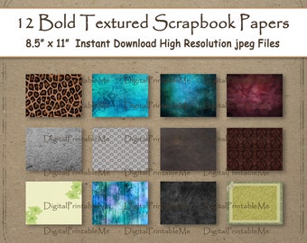 Textured Digital Paper 8.5" x 11" Bold Distressed scrapbook paper pages 12 printable, dark vintage, background vintage  poster