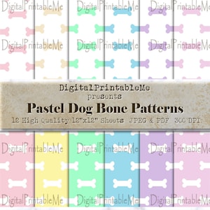 Dog Bone print Mix, Pastel regenboog wit, Digital Paper Pack Verscheidenheid van kleuren hond minnaar, Scrapbook bundel Achtergrond puppy huisdier junk journal