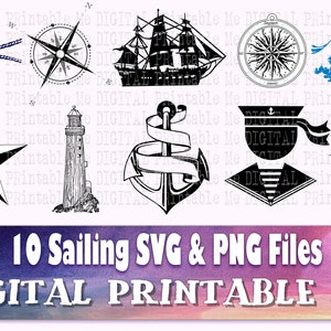 Sailor svg bundle, sylwetka, PNG, clipart, 10 Digital, żeglarstwo, statek, pakiet, pirat, marynarski, podróż, marynarka wojenna, łódź, plaża