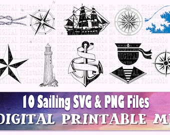 Sailor svg bundle, silhouette, PNG, clip art, 10 Digital, sailing, ship, pack, pirate, nautical, travel, navy, boat, beach