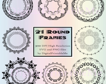 Clip Art Frames, Set, Border, 21 Images, Round, Pack, Instant Download, Digital, Printable, SVG, PNG, vector, icon, frame, variety, borders