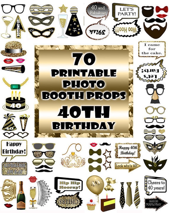 40 cumpleaños Photo Booth Props Black Gold 40 años 70 Adult Classy Glitter  Printable Instant Download party game photobooth prop -  México