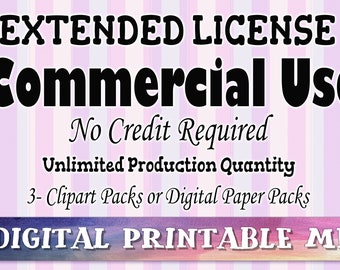 EXTENDED LICENSE No Credit Required / 3 Produkte - Unbegrenzte Produktionsmenge Kopien kommerzielle Nutzung für Clipart oder digitales Papier nur
