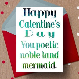 Carte de fête de Galentine imprimable, , Bff valentine, sirène de terre poétique et noble, saint valentin imprimable, galentines, amitié Leslie