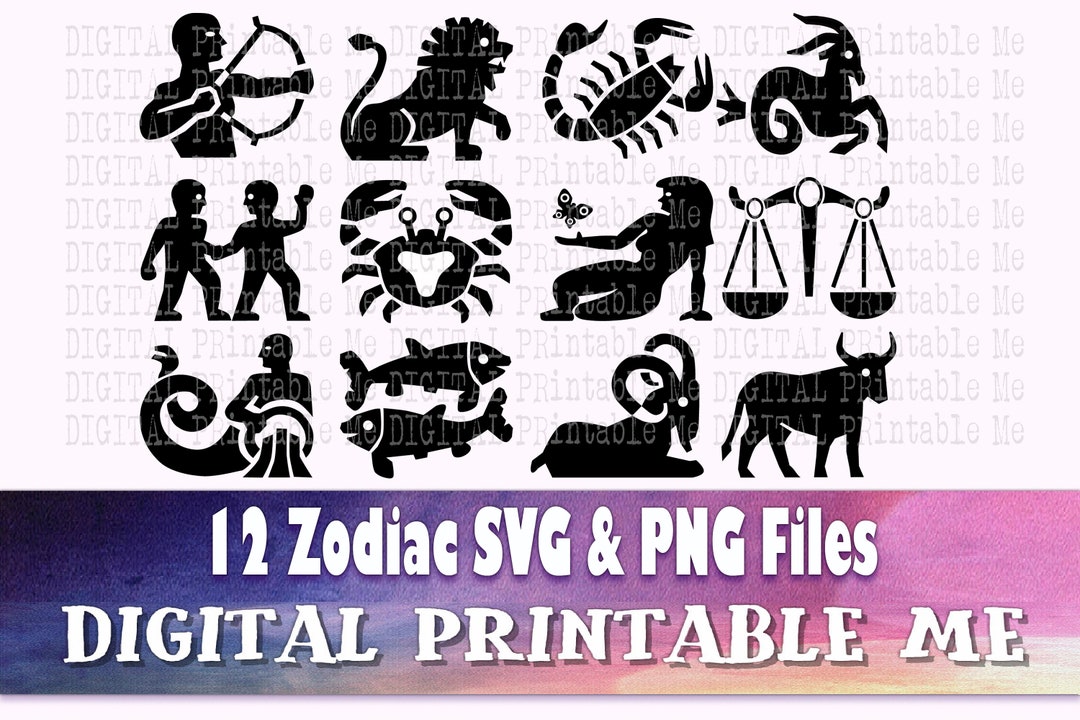 Zodiac Symbol Svg Bundle Astrology Silhouette Pack PNG Clip - Etsy