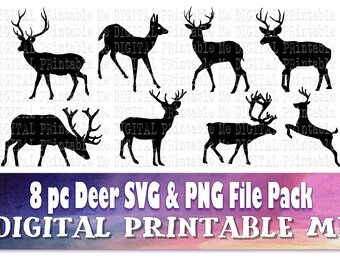 Deer svg, silhouette bundle, PNG, clip art, 8 Digital, , reindeer, doe, hunting, woodland animal, forest