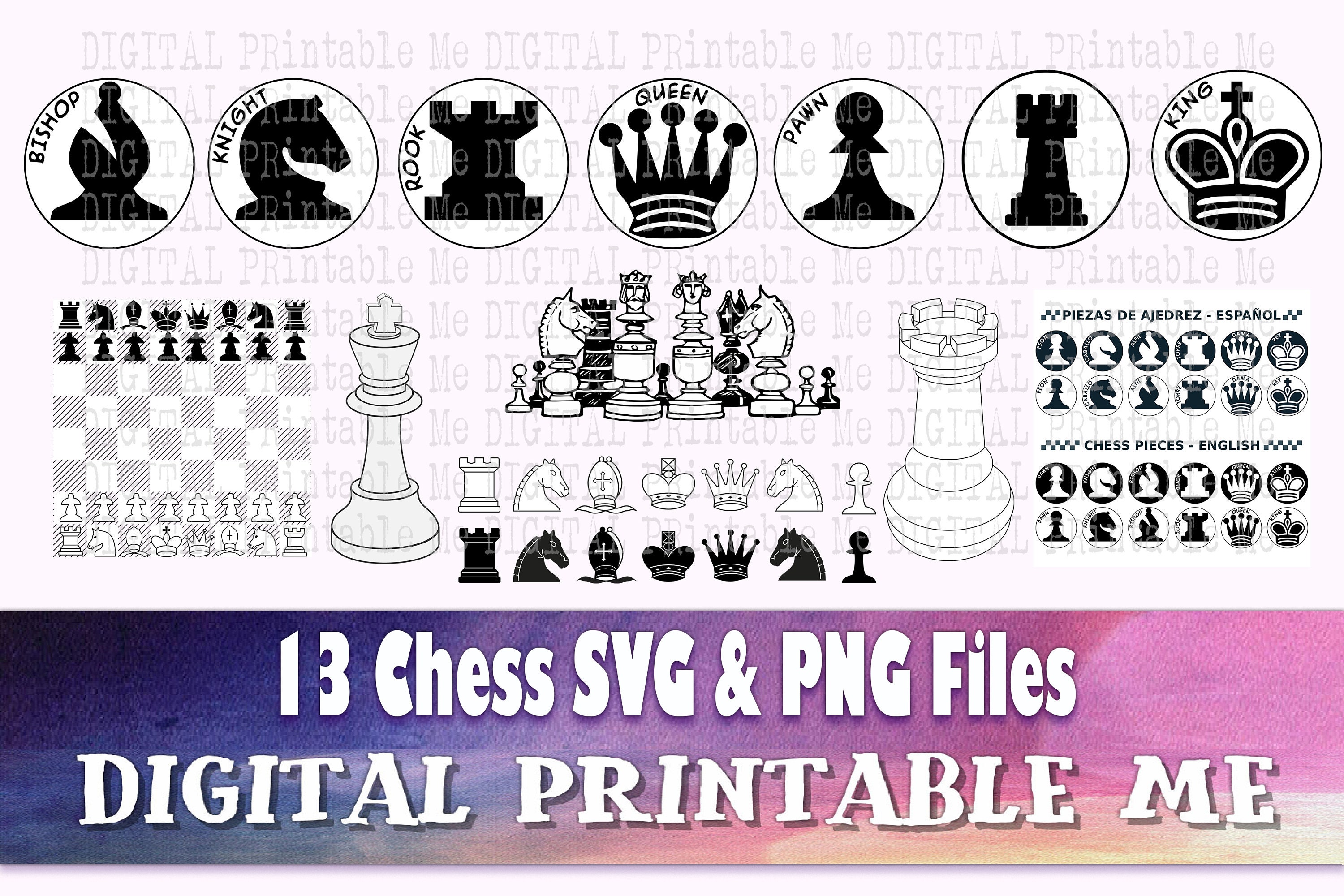 Chess Piece svg set, silhouette bundle, PNG clip art, 13 Digital files By  DigitalPrintableMe