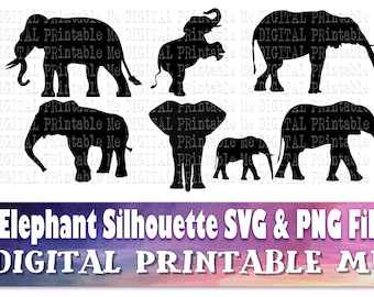 Elephant svg, silhouette bundle, PNG, clip art, 6 Digital, , animal, vector