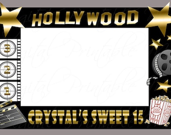 Photo Booth Rahmen Hintergrund Kulisse Prop Custom Schwarz Gold Film Theater Hollywood 36 "x 24" 48 "x 36" Printable Download party pdf jpeg
