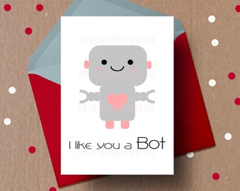 Printable Robot Valentine's day Card, Anniversary Card,  Printable love, Robot Card, love card, birthday card, card for kids Robot valentine