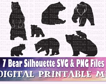 Bear svg, silhouette bundle, PNG, clip art, 7 Digital, , forest, woodland animal, baby bear, cutting, sublimation, die cut, vector