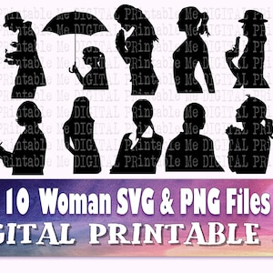 Vrouw svg, dame silhouet bundel, PNG illustraties 10 vrouwen taille omhoog afbeeldingen, vector gesneden bestand, vrouw bidden, paraplu klembord zakelijke vrouwen