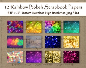 Carta digitale Rainbow Bokeh Stampabile da 8,5" x 11" Pagine di carta scrapbook Multicolor Texture glitter carta luce flare sfondo