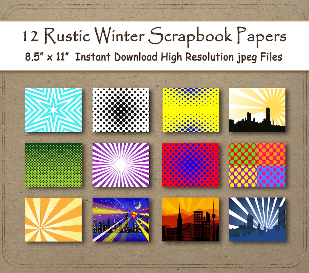 Superhero Digital Paper Cityscape City Skyline Retro 8.5" X 11" Comic ...