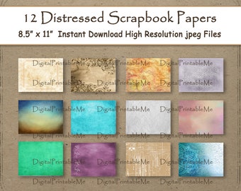 Distressed Digital Paper 11" x 8.5" Grungy scrapbook paper pages 12 printable, shabby chic, tree, vintage, background texture vintage