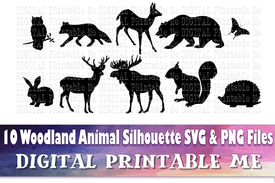 Woodland Animals Svg, Silhouette Bundle, PNG, Clip Art, 10 Digital