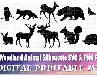 Woodland animals svg, silhouette bundle, PNG, clip art, 10 Digital, , forest, hedgehog, deer, squirrel, bear, butterfly, owl, rabbit