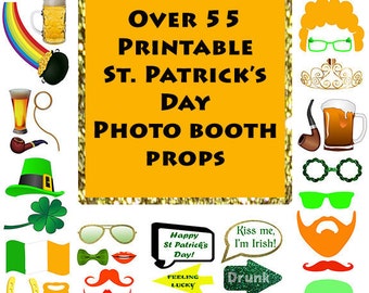 St Patricks Day Photo Booth Props Set  St Pattys Glitter Printable Instant Download green party  game photo props photobooth photobooth prop