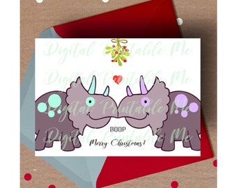 Dinosaur Christmas Card, printable christmas card, love dino Card, mistletoe card, christmas card boyfriend, christmas card girlfriend, love
