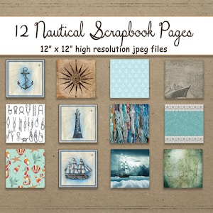 Digitales Papiermuster mit maritimem Muster zum ausdrucken, 12 Seiten, shabby chic