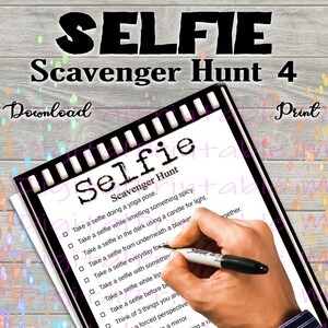 Selfie Scavenger Hunt 4 Printable, Adult party game, Kids Activity, Download, party favor, interactive social media printable gift