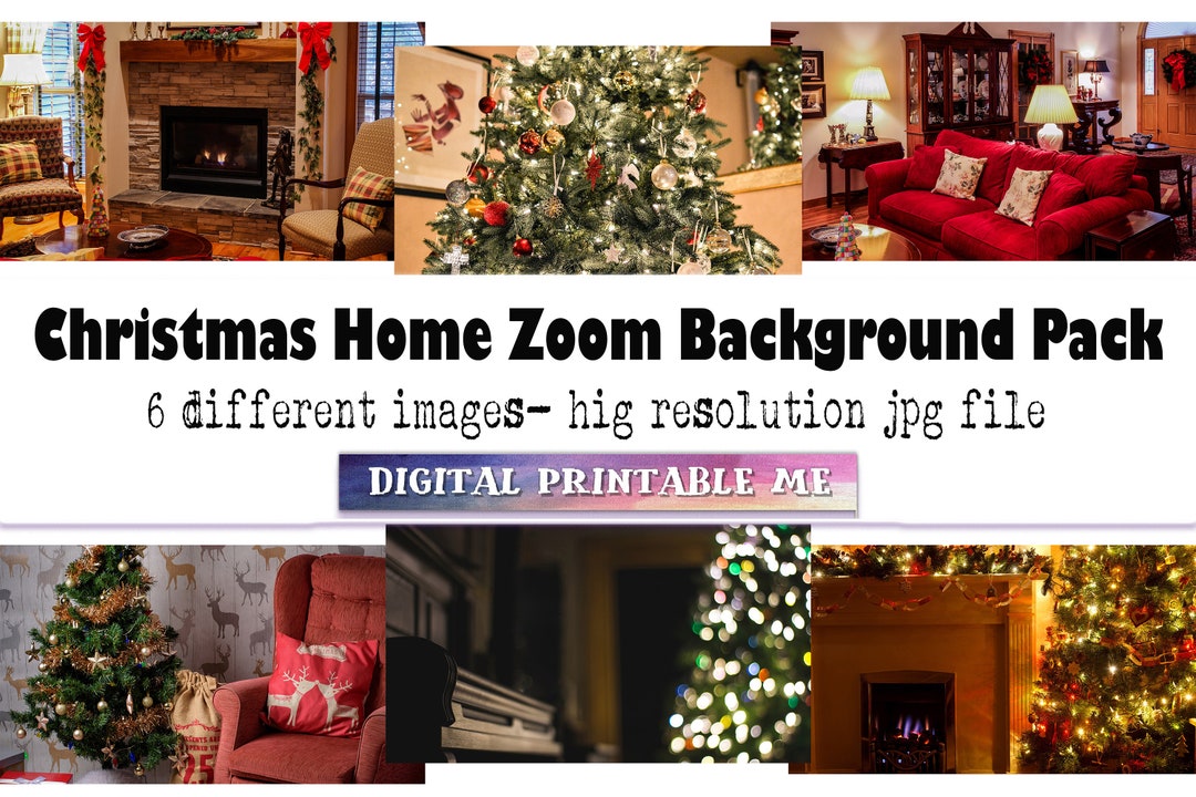 Christmas Home Zoom Background, 6 Digital Download, Holiday Tree, Xmas