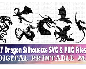 Dragon svg, silhouette bundle, PNG, clip art, 7 Digital, , fantasy, mythical creature, magic