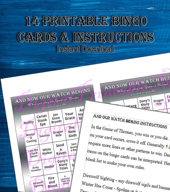 Game Of Thrones Printable Party Bingo Game Viewing Game Of Etsy