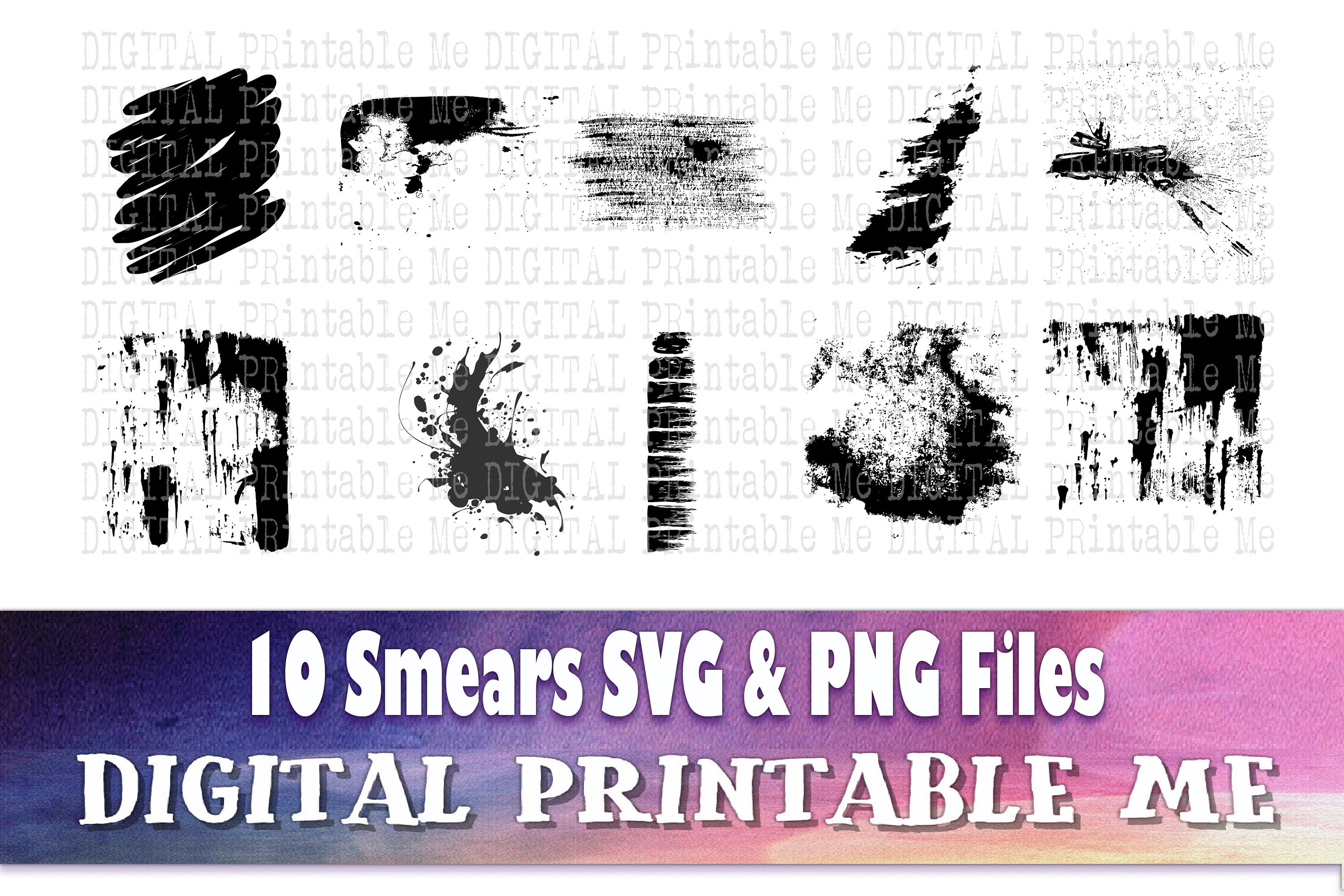 Smears Smudges Silhouette, Paint Splatter SVG bundle, PNG Clip Art Pack, 10 Images, Pack Digital, Printable vector, blood, Ink, Spray splat
