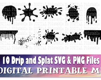 Drips Silhouette, Paint Splatter SVG bundle, Splat PNG, Clip Art Pack , 10 Images, Pack, Digital, Printable vector, s, blood, Ink, Spray