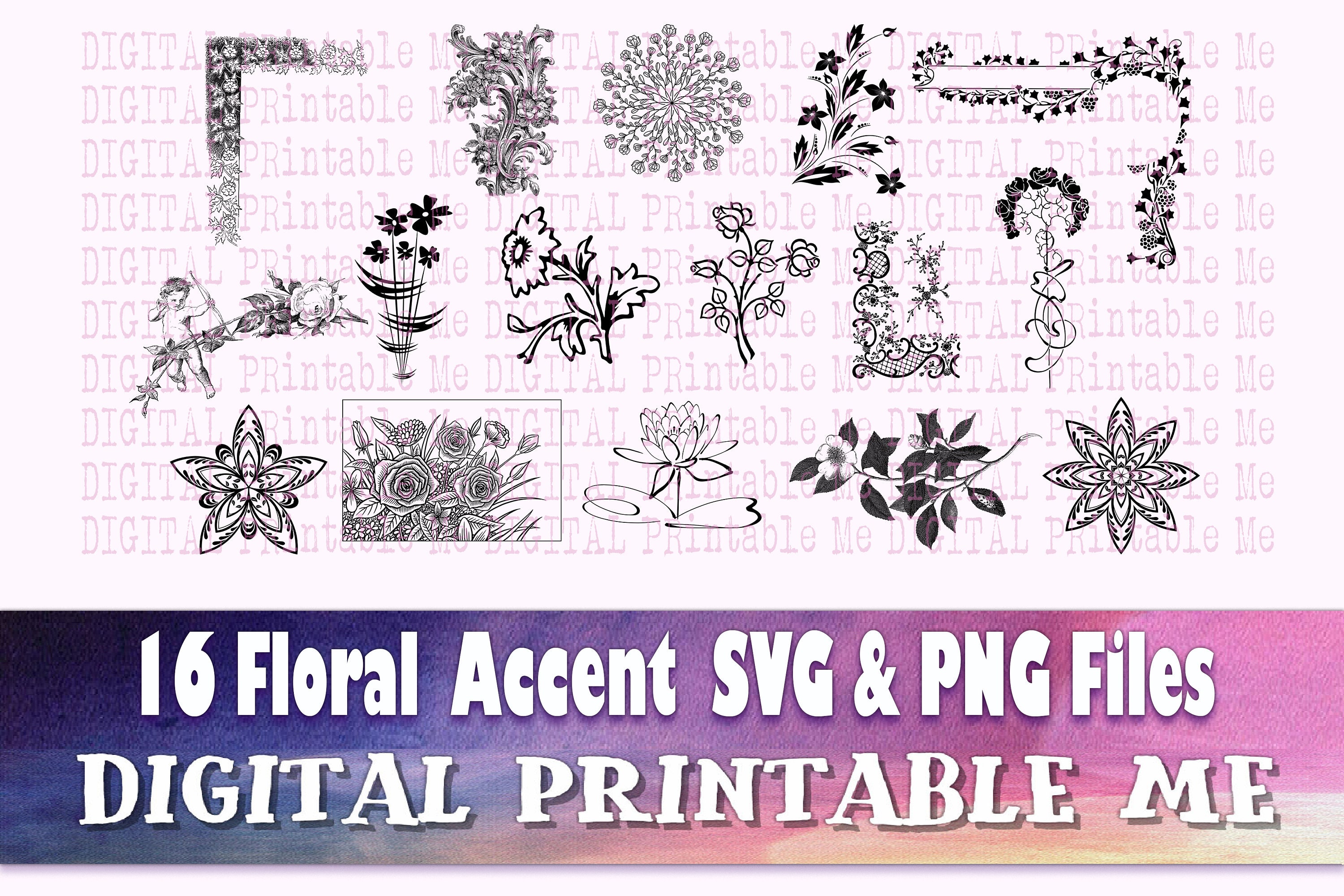 Floral Accent svg silhouette bundle 16 corner divider | Etsy
