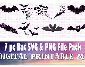 Bat Silhouette Clip Art Pack SVG PNG 7 Images, Pack, Instant Download, Digital, Printable vector, Halloween, Creepy, s bundle