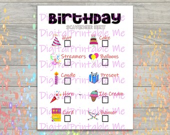 Birthday Scavenger Hunt, kids printable, scavenger hunt for kids, Indoor, outdoor, Party game, children party game, birthday game