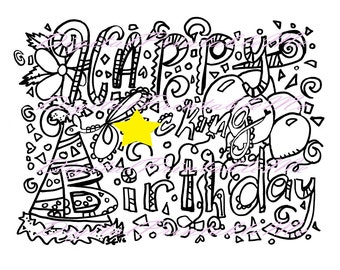 Swear Coloring page, Happy F***king Birthday, gift, Printable, Download, Curse, Cuss, Mature, adult, colouring word sheet, funny birthday