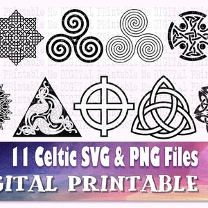 Celtic svg, silhouette bundle, 11, symbole de croix de nœud celtique, bordure florissante, cadre PNG, clip art, vecteur, découpe