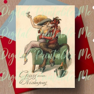 Tarjeta Merry Krampus imprimible, Tarjeta Krampus, 5x7 Gruss vom Krampus Vintage Style Holiday Card, Krampuskarten, alternativa, Navidad oscura