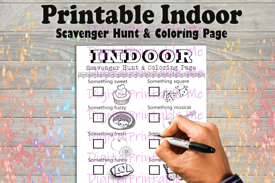 Indoor Scavenger Hunt Printable, Kids Craft, Inside Game, Coloring Page ...