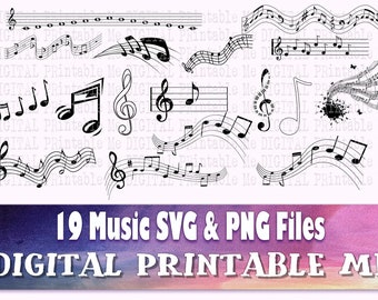 Musik Note Silhouette, Musik, SVG, PNG, ClipArt Pack, 19 Bilder, Pack, Digital, druckbare Vektor, Musik-Blatt-Melodie-Musiker-Bundle