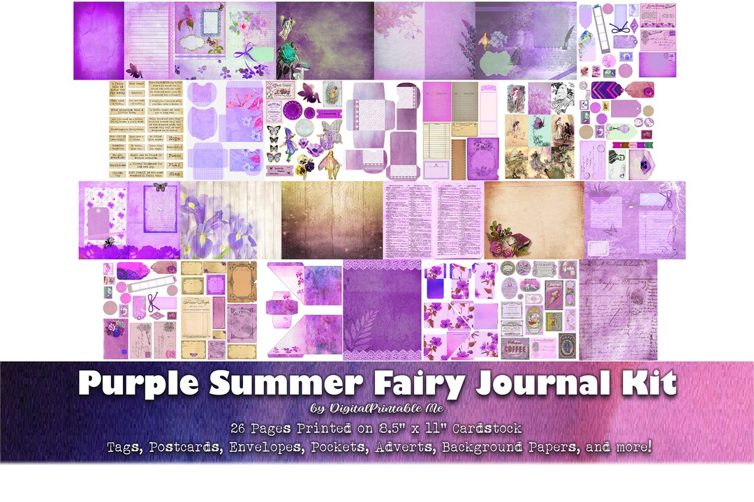Purple Fairy Junk Journal Kit, Magic Summer DIY Scrapbook Ephemera ...
