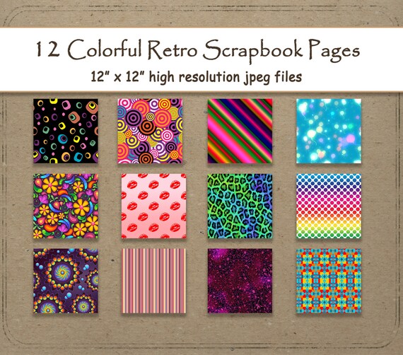 Retro Digital Paper 12 X 12 Patterns Colorful Pop Etsy