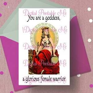 Printable Galentine's Day Card, goddess warrior, friendship, printable valentines day cards, galentines, Leslie knope encouragement image 3