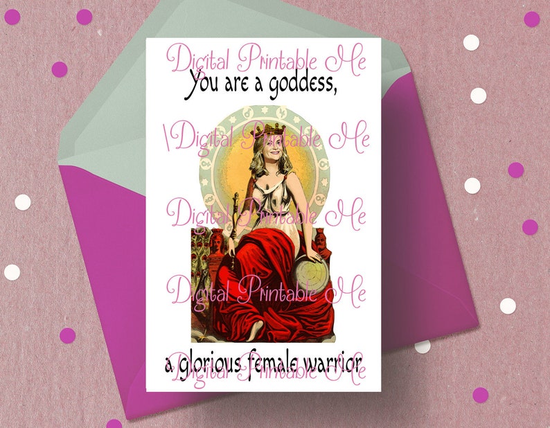 Printable Galentine's Day Card, goddess warrior, friendship, printable valentines day cards, galentines, Leslie knope encouragement image 3