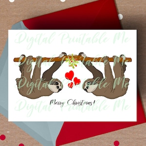 Sloth Christmas Card, printable christmas card, love Sloth Card, mistletoe card, christmas card boyfriend, christmas card girlfriend, love