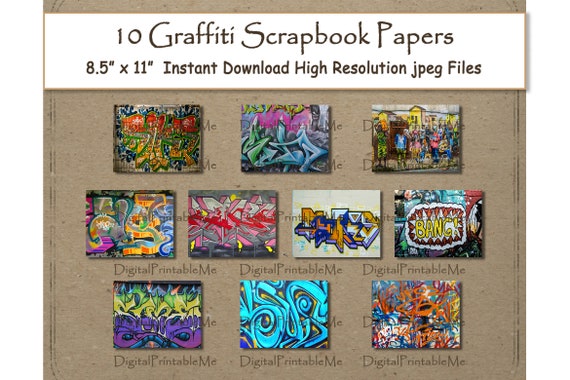 Graffiti Digital Paper Print 8.5 x 11 Texture scrapbook paper pages By  DigitalPrintableMe
