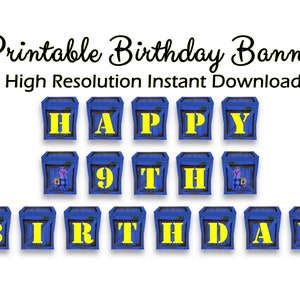 Printable Happy Birthday Banner, Gamer, Video Game, Blue Crate, Loot, Battle, Instant downlod, Gaming, Sign, Party Decor, DIY, llama