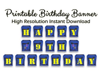 Printable Happy Birthday Banner, Gamer, Video Game, Blue Crate, Loot, Battle, Instant downlod, Gaming, Sign, Party Decor, DIY, llama